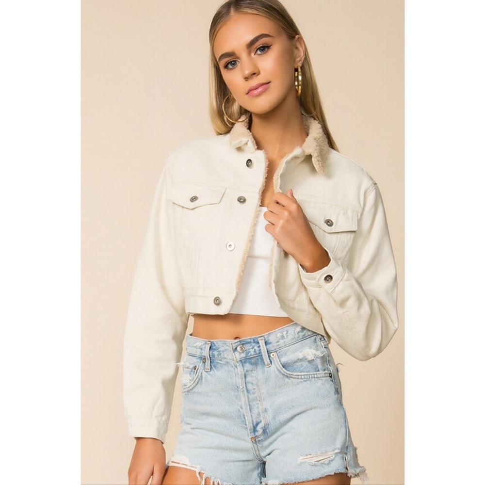 Madena Cropped Sherpa Jacket in White